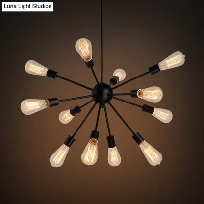Industrial Sputnik Bar Chandelier with Black Metal Finish