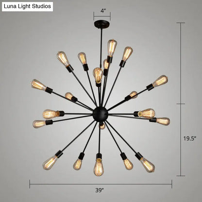 Industrial Sputnik Bar Chandelier with Black Metal Finish