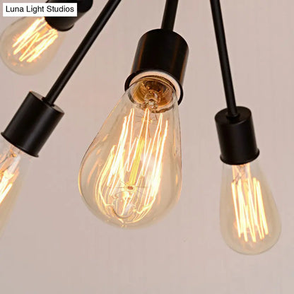 Industrial Sputnik Bar Chandelier with Black Metal Finish