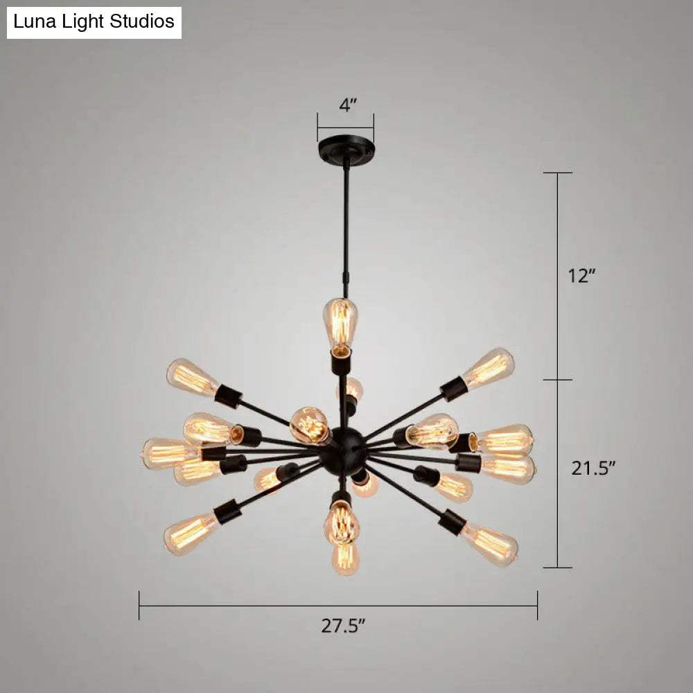 Industrial Sputnik Bar Chandelier with Black Metal Finish