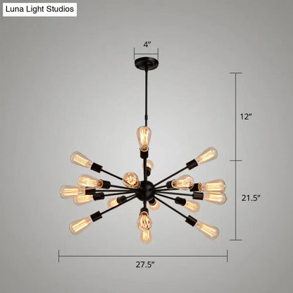 Industrial Sputnik Bar Chandelier with Black Metal Finish
