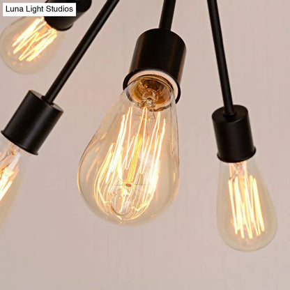 Industrial Sputnik Bar Chandelier with Black Metal Finish