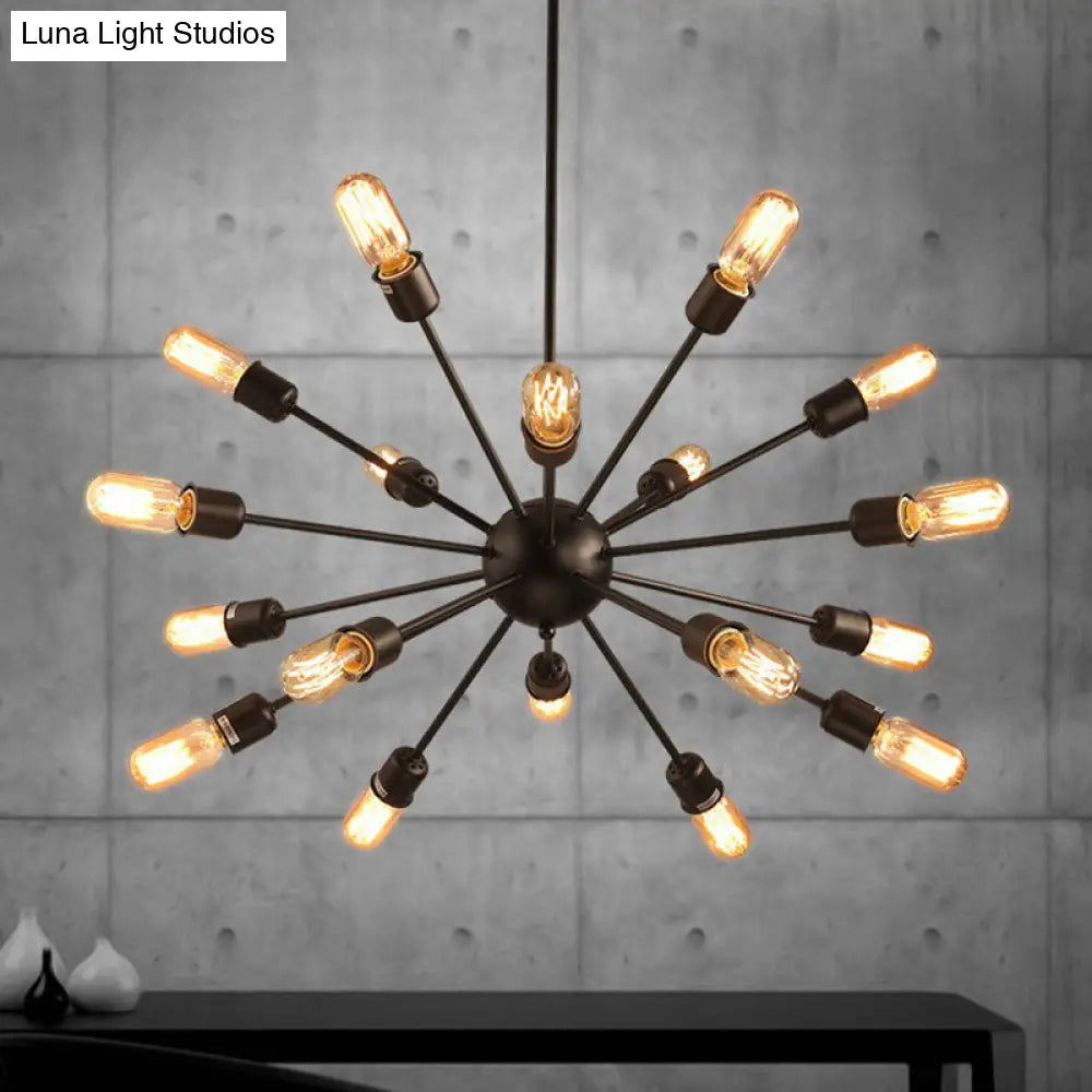 Industrial Sputnik Bar Chandelier with Black Metal Finish