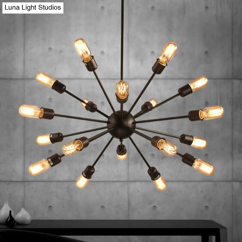 Industrial Sputnik Bar Chandelier with Black Metal Finish