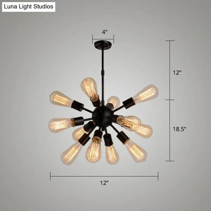 Industrial Sputnik Bar Chandelier with Black Metal Finish