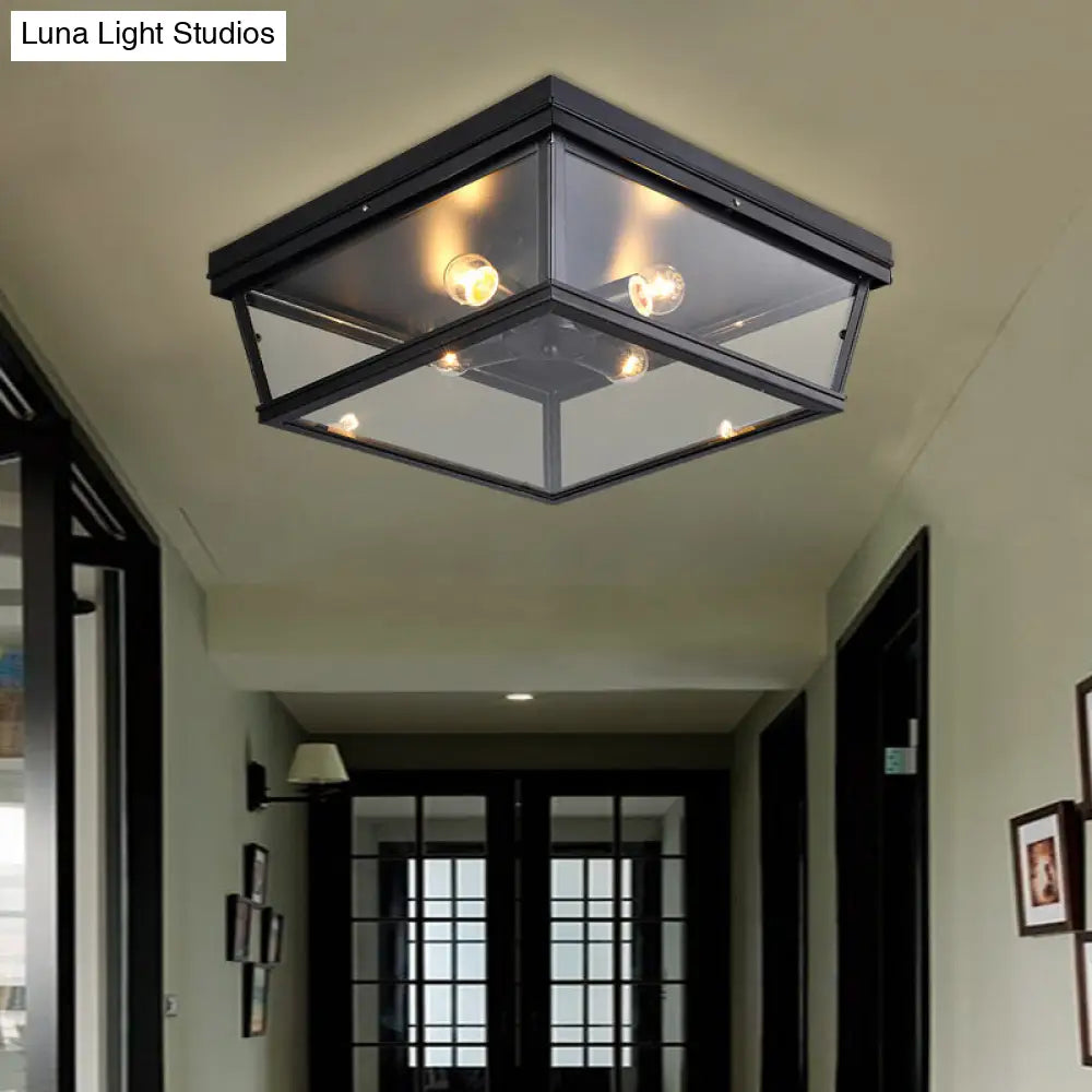 DecorBites™ DecorBites™ Industrial Square/Hexagon Cage Glass Ceiling Light with 2/4 Bulbs, Clear/Black Flush Mount Lighting