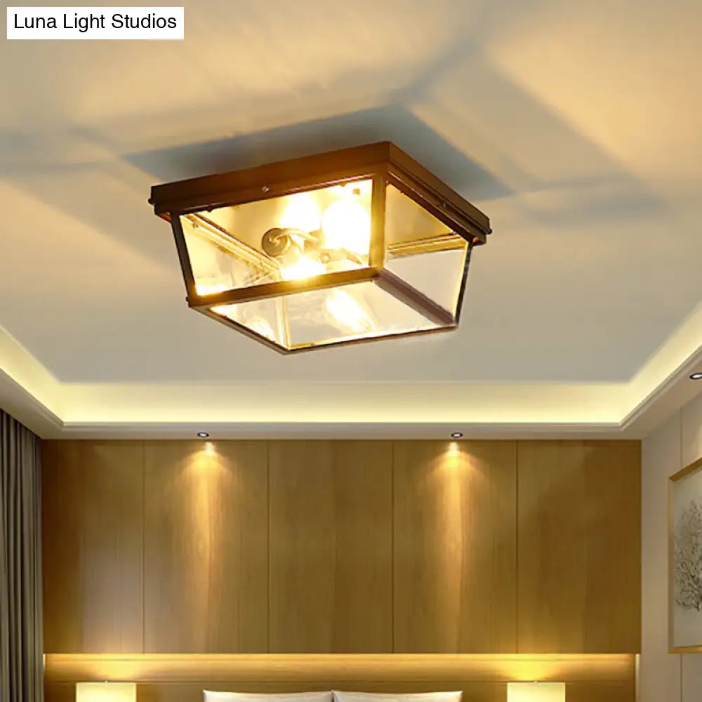 DecorBites™ DecorBites™ Industrial Square/Hexagon Cage Glass Ceiling Light with 2/4 Bulbs, Clear/Black Flush Mount Lighting