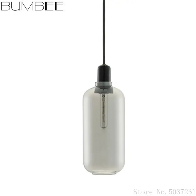 Bumbee pendant light with translucent gray glass shade and black cord in decorbites industrial stained glass style for dining room