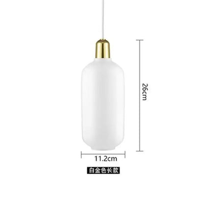 A sleek white glass pendant light with gold-toned metal top, minimalist design for industrial stained glass decorbites use