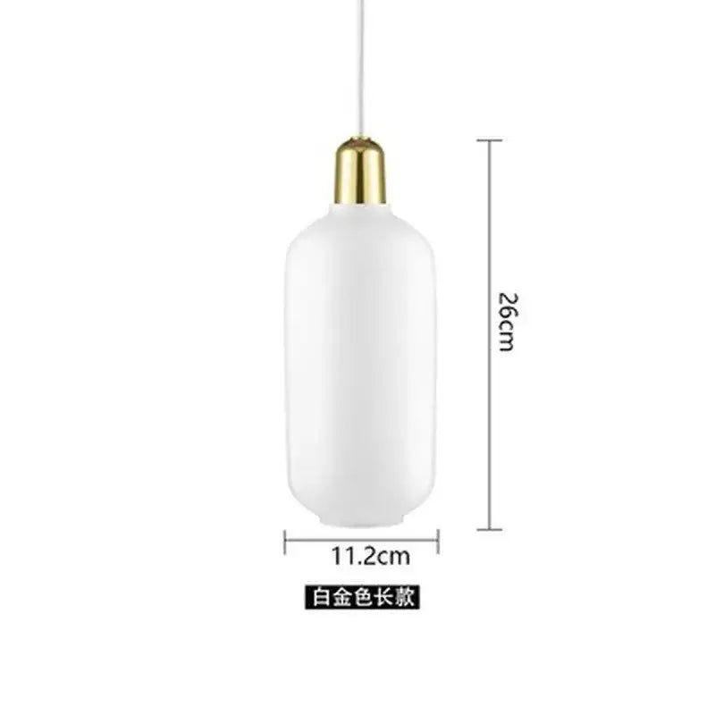 A sleek white glass pendant light with gold-toned metal top, minimalist design for industrial stained glass decorbites use