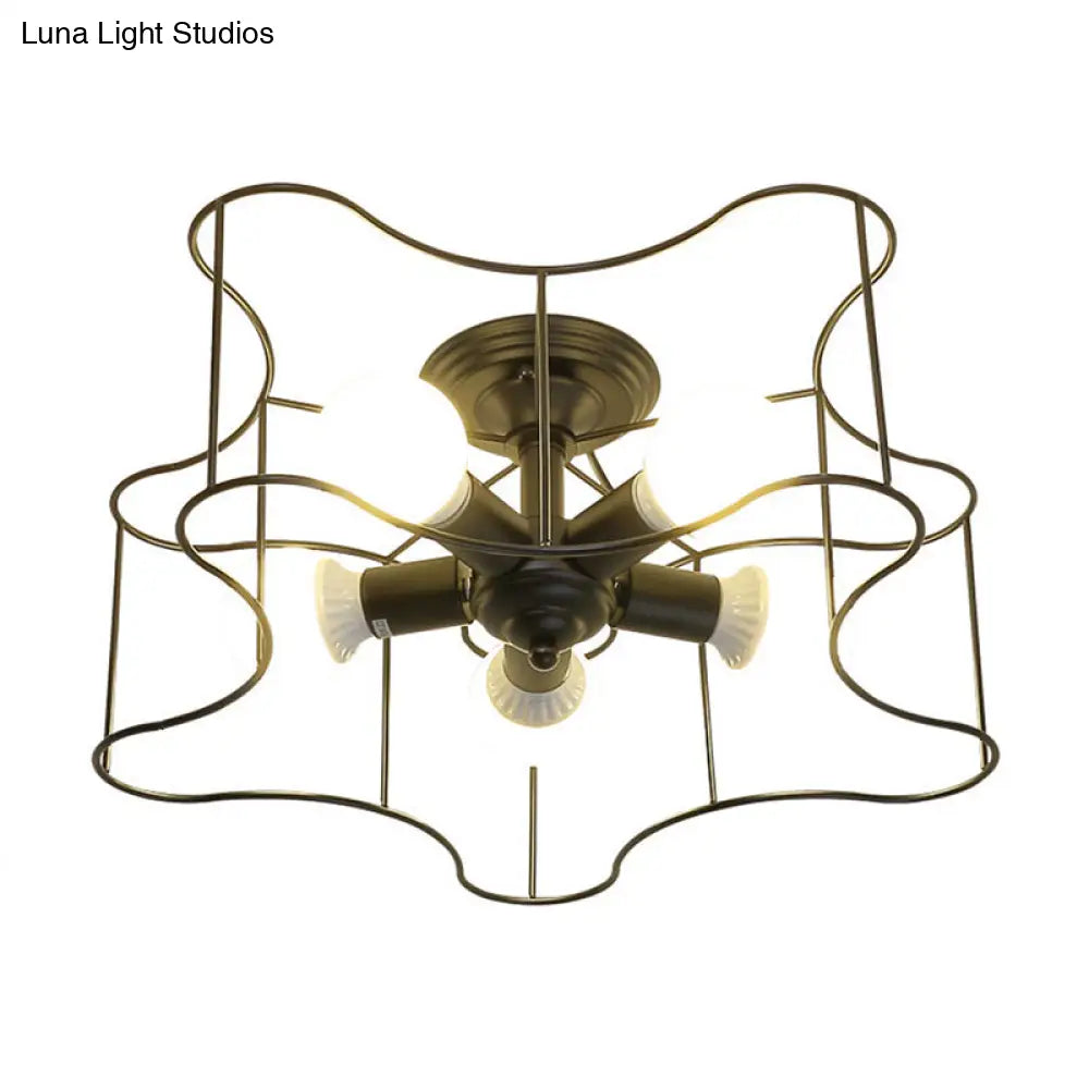 DecorBites™ DecorBites™ Industrial Star Shaped Metal 5-Bulb Light Fixture in Black/White with Cage for Living Room.