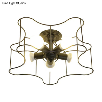DecorBites™ DecorBites™ Industrial Star Shaped Metal 5-Bulb Light Fixture in Black/White with Cage for Living Room.