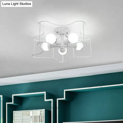 DecorBites™ DecorBites™ Industrial Star Shaped Metal 5-Bulb Light Fixture in Black/White with Cage for Living Room.