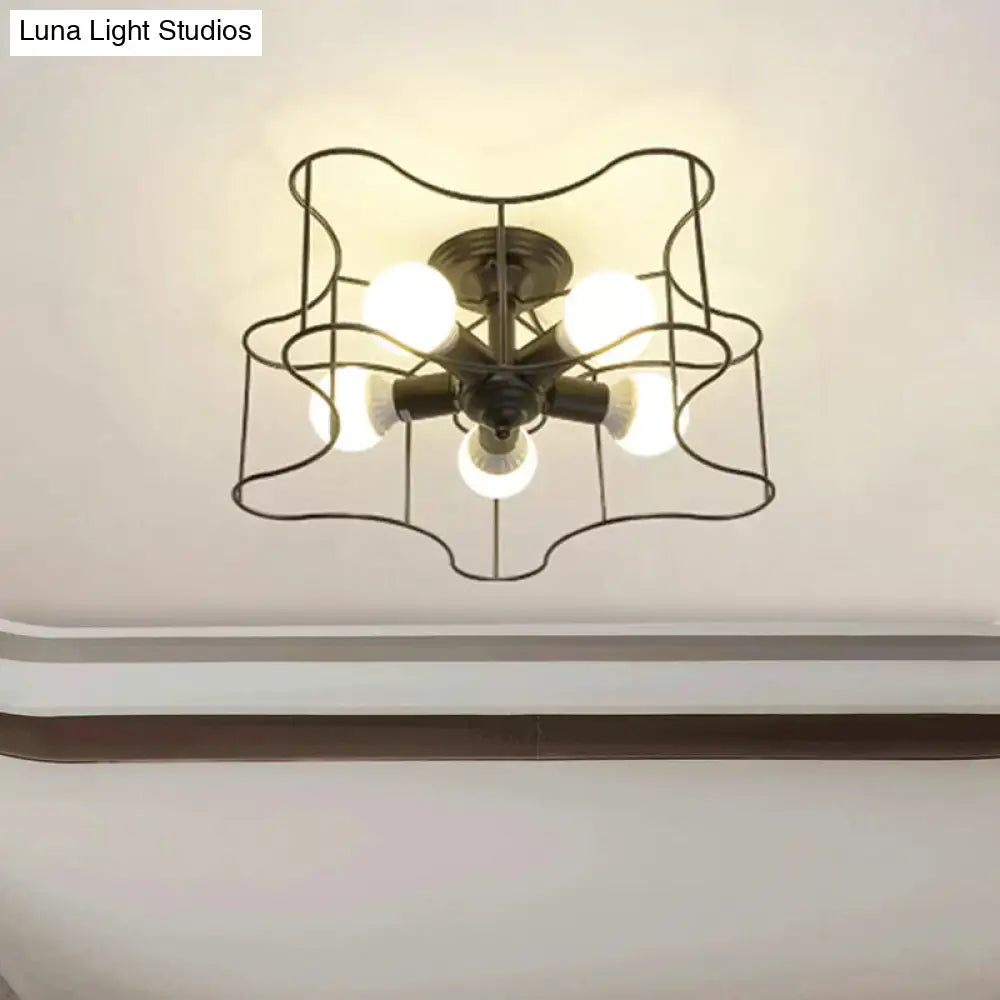 DecorBites™ DecorBites™ Industrial Star Shaped Metal 5-Bulb Light Fixture in Black/White with Cage for Living Room.