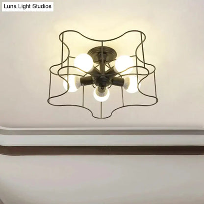 DecorBites™ DecorBites™ Industrial Star Shaped Metal 5-Bulb Light Fixture in Black/White with Cage for Living Room.