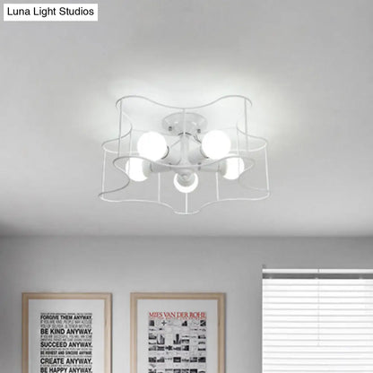 DecorBites™ DecorBites™ Industrial Star Shaped Metal 5-Bulb Light Fixture in Black/White with Cage for Living Room.