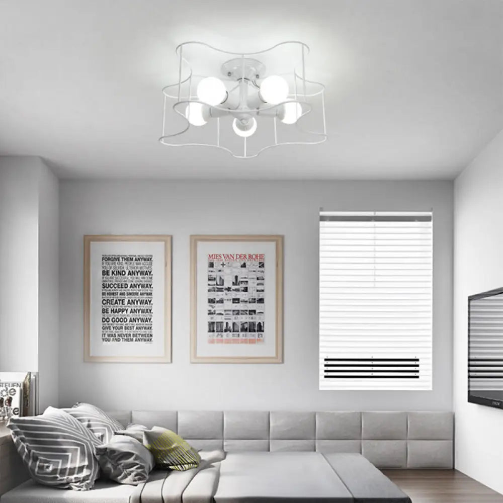 DecorBites™ DecorBites™ Industrial Star Shaped Metal 5-Bulb Light Fixture in Black/White with Cage for Living Room.