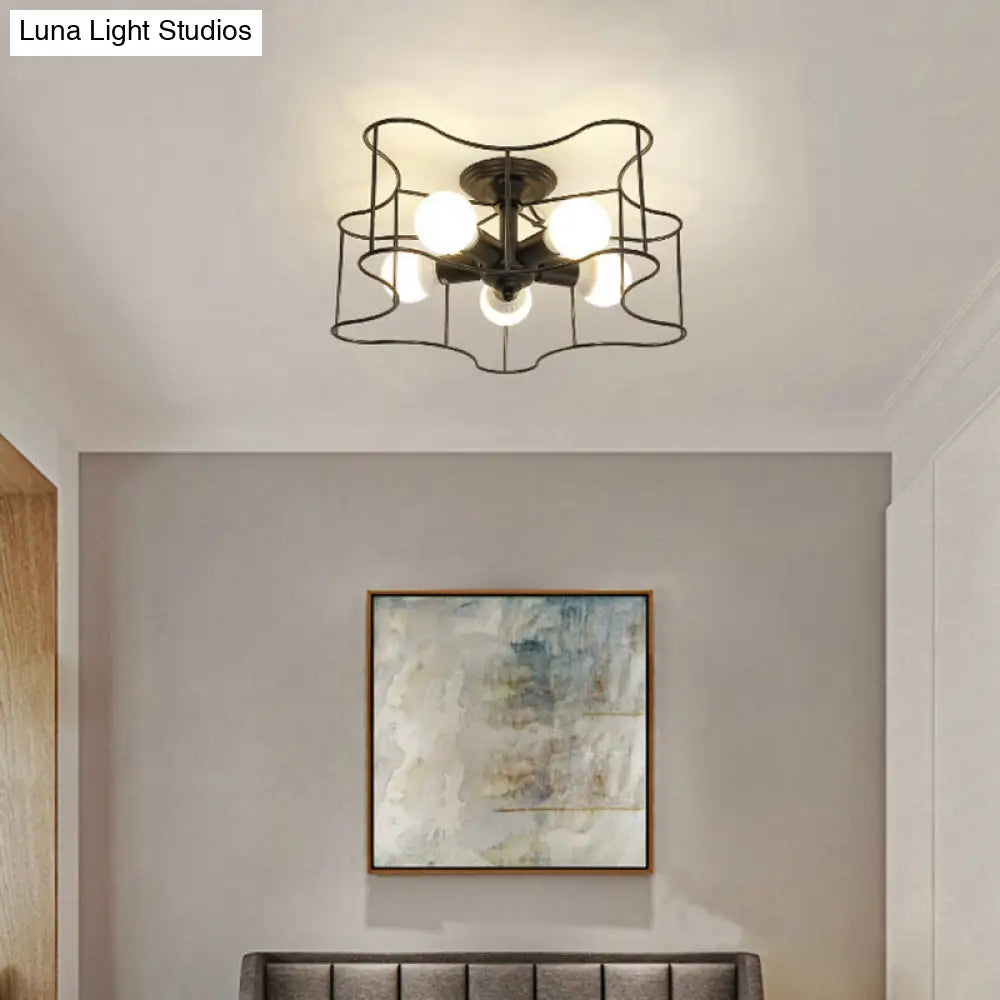 DecorBites™ DecorBites™ Industrial Star Shaped Metal 5-Bulb Light Fixture in Black/White with Cage for Living Room.