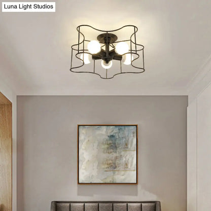DecorBites™ DecorBites™ Industrial Star Shaped Metal 5-Bulb Light Fixture in Black/White with Cage for Living Room.