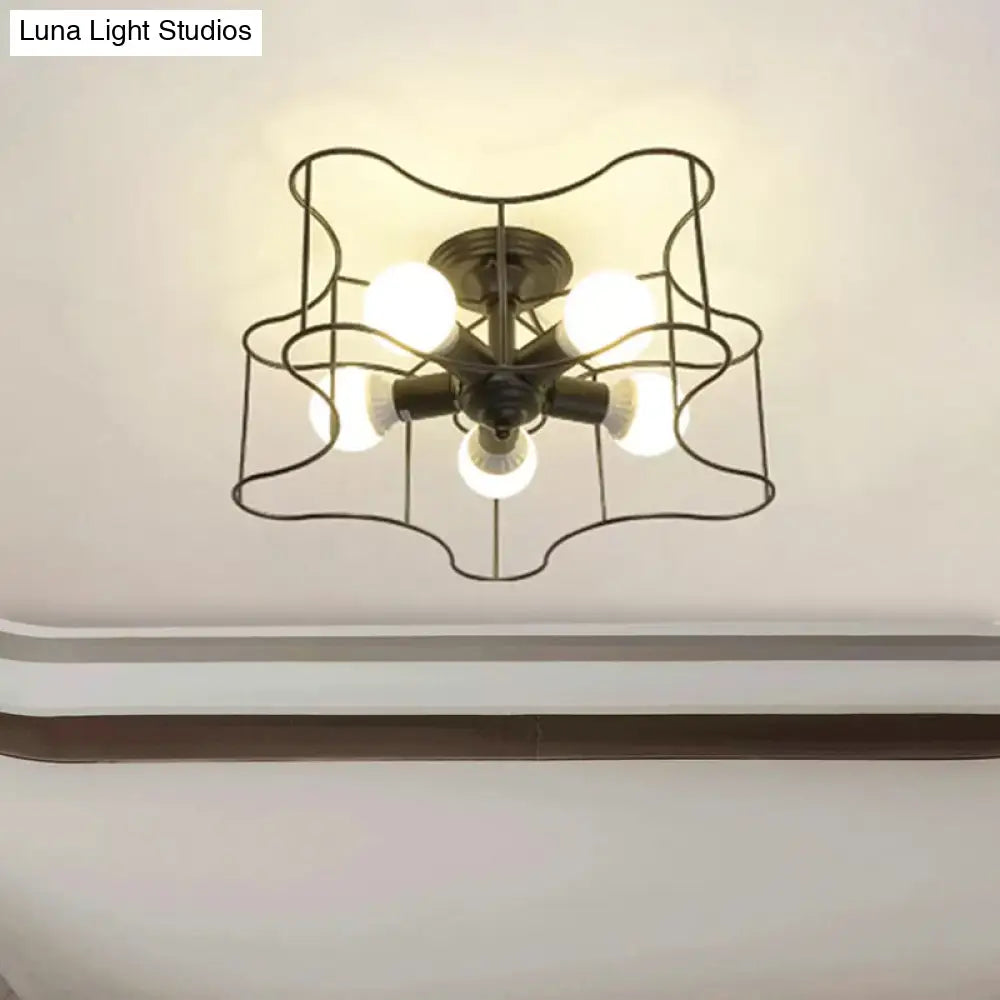 DecorBites™ DecorBites™ Industrial Star Shaped Metal 5-Bulb Light Fixture in Black/White with Cage for Living Room.