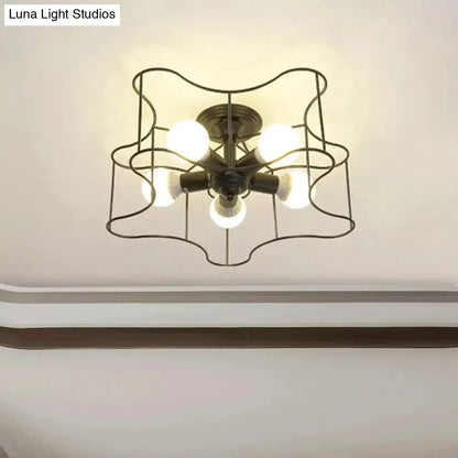 DecorBites™ DecorBites™ Industrial Star Shaped Metal 5-Bulb Light Fixture in Black/White with Cage for Living Room.