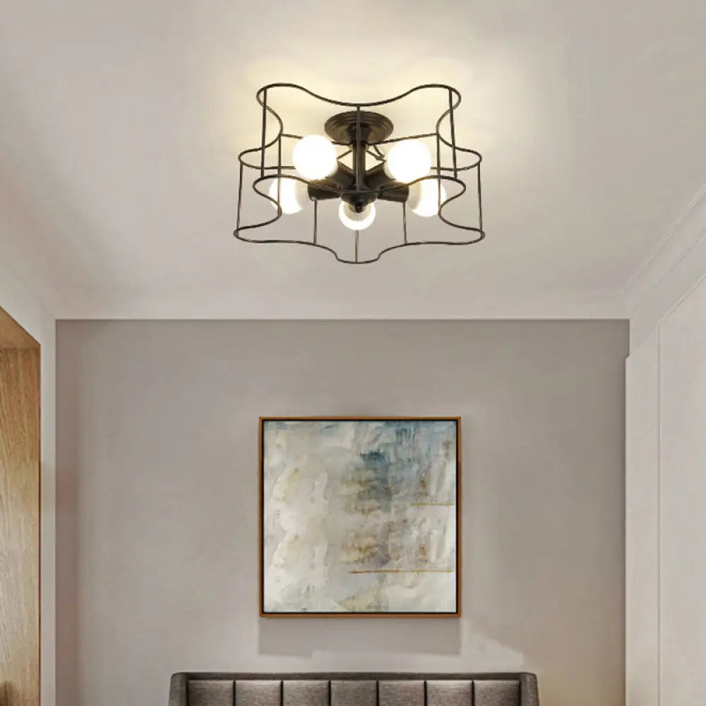 DecorBites™ DecorBites™ Industrial Star Shaped Metal 5-Bulb Light Fixture in Black/White with Cage for Living Room.