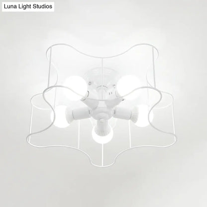 DecorBites™ DecorBites™ Industrial Star Shaped Metal 5-Bulb Light Fixture in Black/White with Cage for Living Room.