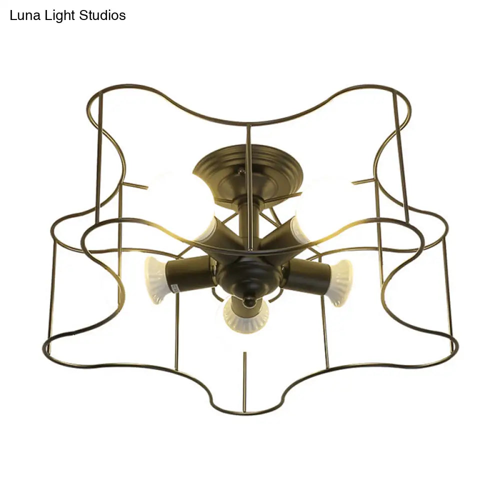 DecorBites™ DecorBites™ Industrial Star Shaped Metal 5-Bulb Light Fixture in Black/White with Cage for Living Room.