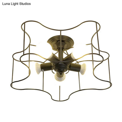 DecorBites™ DecorBites™ Industrial Star Shaped Metal 5-Bulb Light Fixture in Black/White with Cage for Living Room.