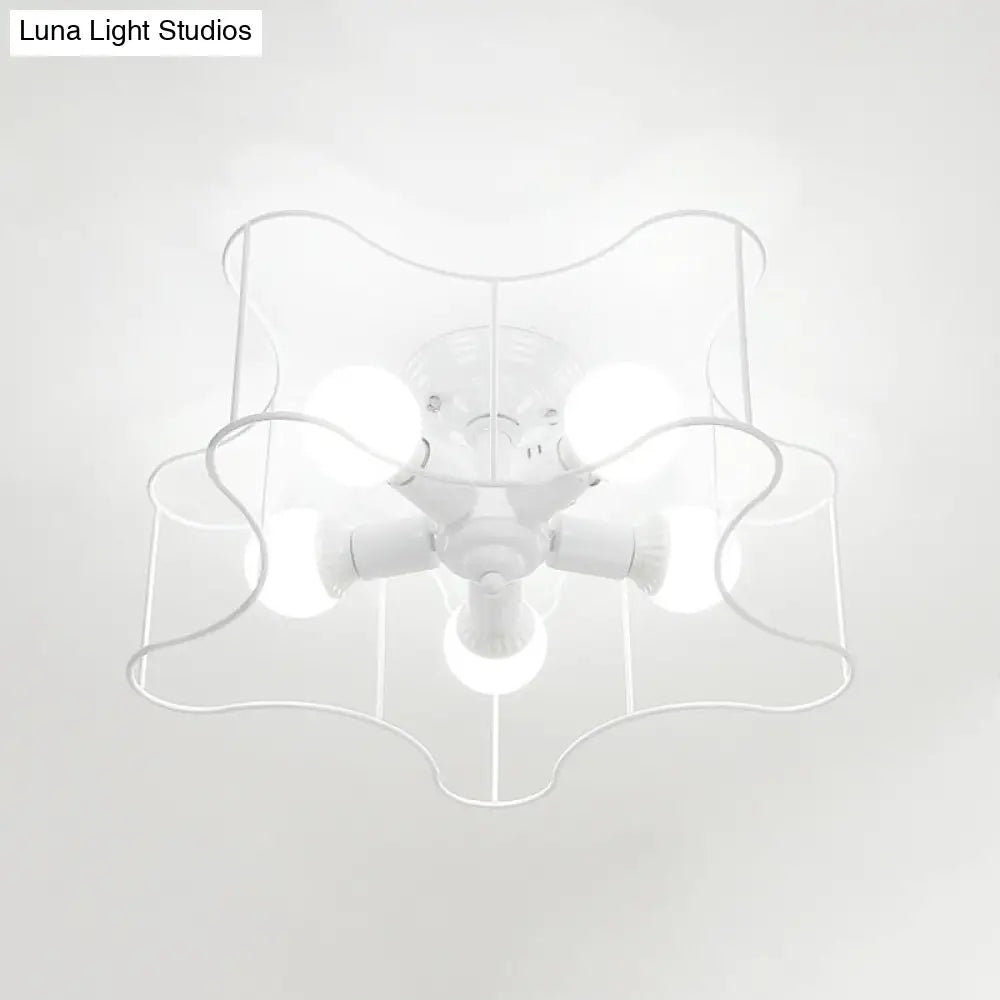 DecorBites™ DecorBites™ Industrial Star Shaped Metal 5-Bulb Light Fixture in Black/White with Cage for Living Room.