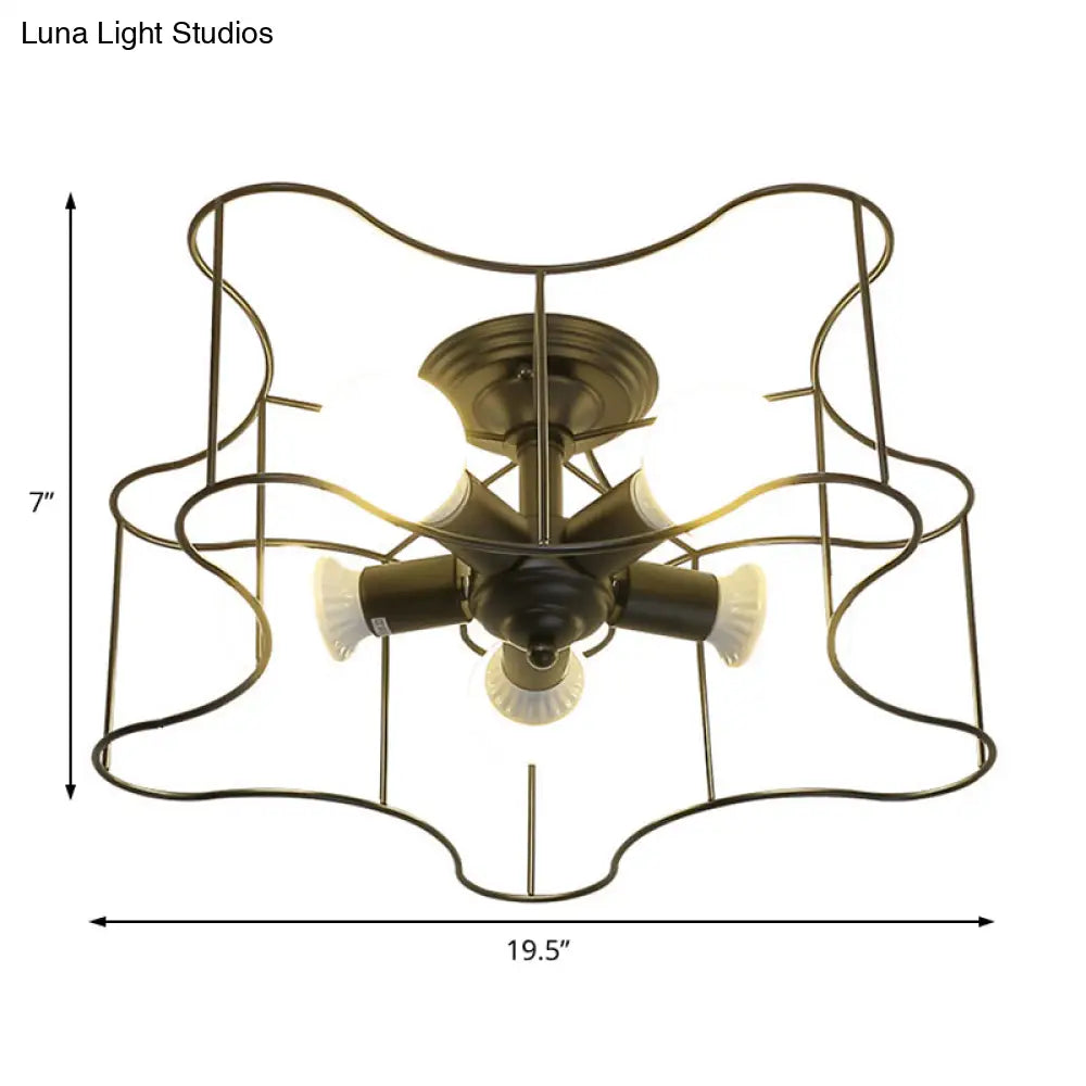 DecorBites™ DecorBites™ Industrial Star Shaped Metal 5-Bulb Light Fixture in Black/White with Cage for Living Room.