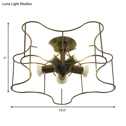 DecorBites™ DecorBites™ Industrial Star Shaped Metal 5-Bulb Light Fixture in Black/White with Cage for Living Room.