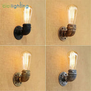 Industrial steampunk loft pipe wall lamp with vintage edison bulb and black aged brass pipe fittings for bedroom decorbites