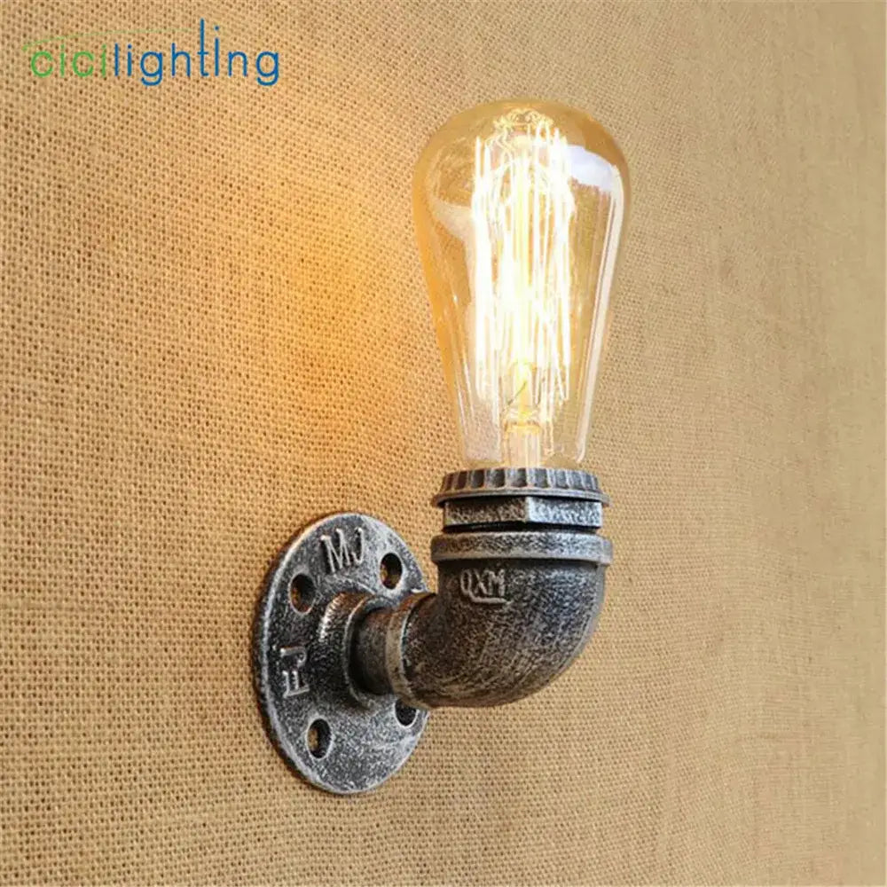 Industrial steampunk loft pipe wall lamp with vintage edison bulb black textured metal piping for bedroom decorbites steampunk loft