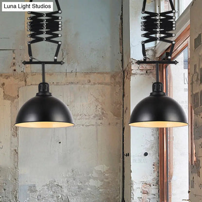 Industrial Style 1 Bulb Metal Dome Ceiling Light - Extendable Pendant for Balcony - Black/White