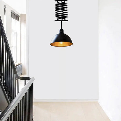 Industrial Style 1 Bulb Metal Dome Ceiling Light - Extendable Pendant for Balcony - Black/White