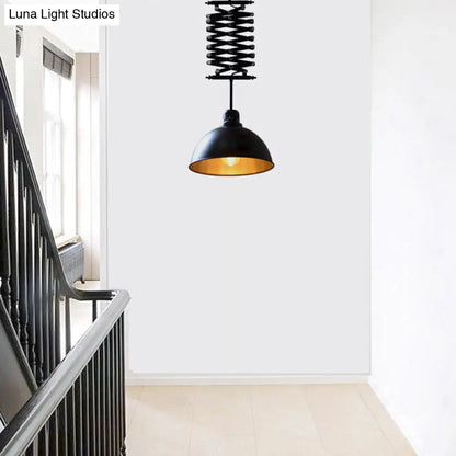 Industrial Style 1 Bulb Metal Dome Ceiling Light - Extendable Pendant for Balcony - Black/White