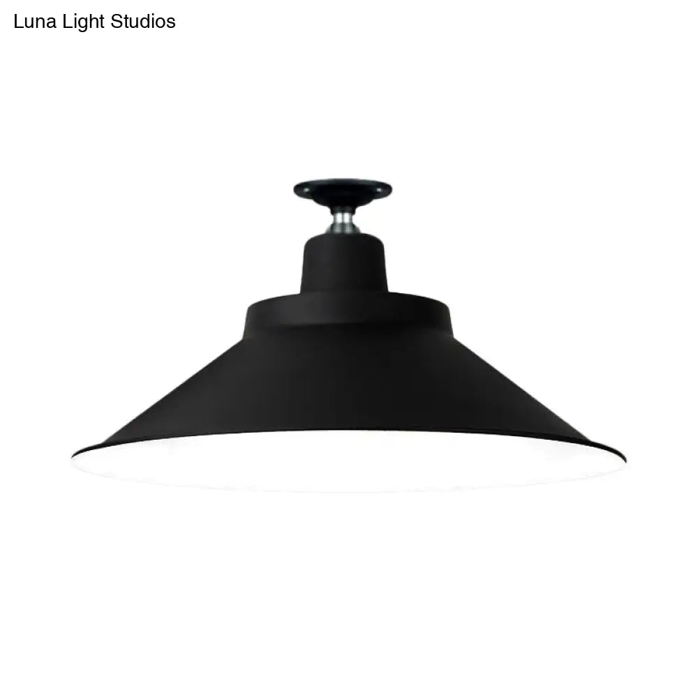 DecorBites™ DecorBites™ Industrial-Style 1-Head Flush Mount Cone Ceiling Light - 12"/16"/19.5" Wide - Black Metal Finish