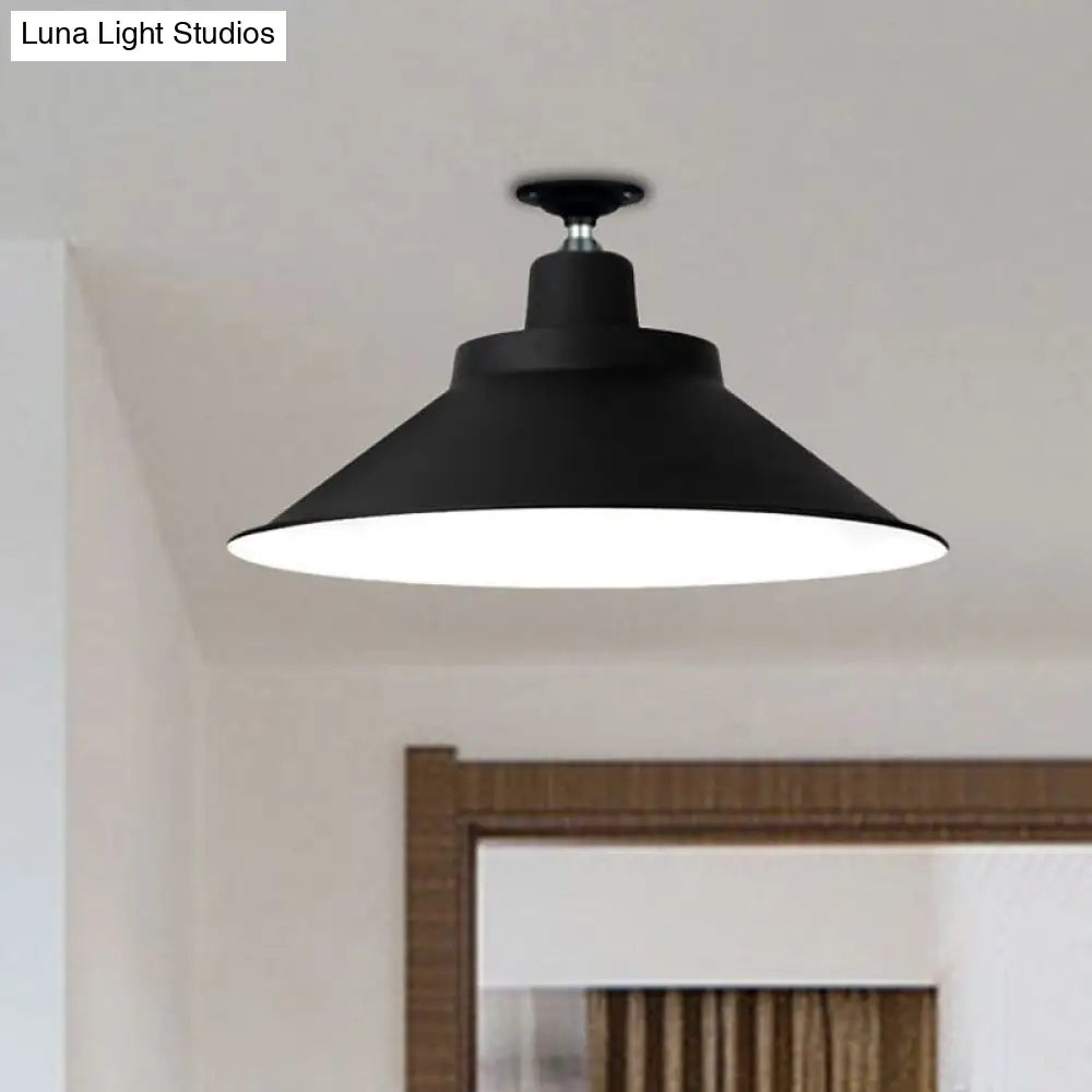 DecorBites™ DecorBites™ Industrial-Style 1-Head Flush Mount Cone Ceiling Light - 12"/16"/19.5" Wide - Black Metal Finish