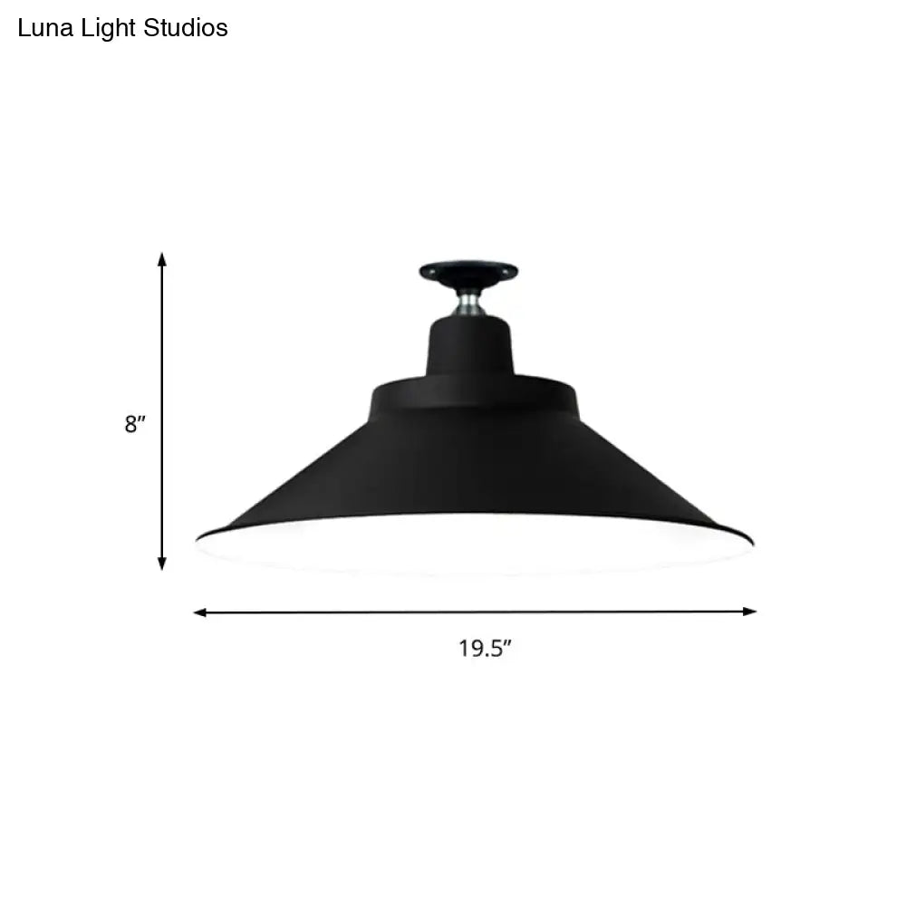 DecorBites™ DecorBites™ Industrial-Style 1-Head Flush Mount Cone Ceiling Light - 12"/16"/19.5" Wide - Black Metal Finish