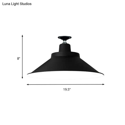 DecorBites™ DecorBites™ Industrial-Style 1-Head Flush Mount Cone Ceiling Light - 12"/16"/19.5" Wide - Black Metal Finish
