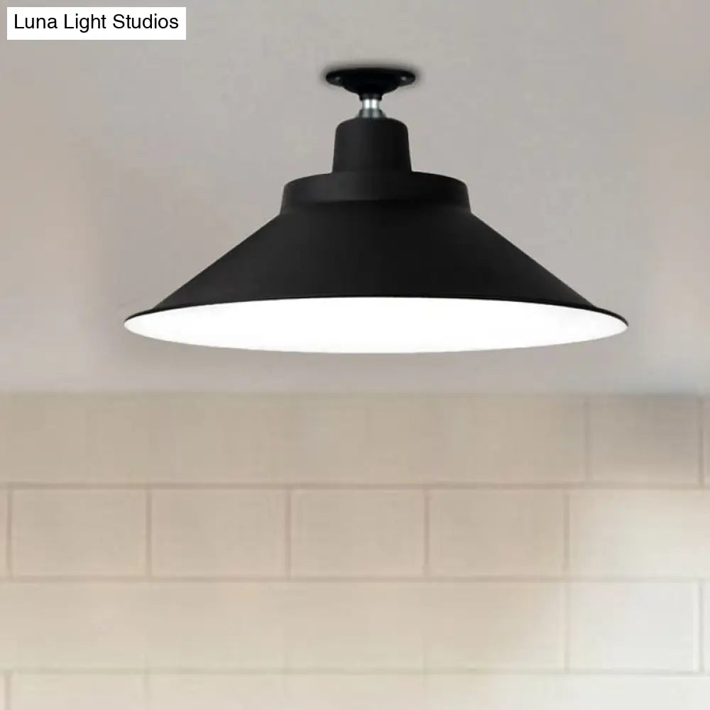 DecorBites™ DecorBites™ Industrial-Style 1-Head Flush Mount Cone Ceiling Light - 12"/16"/19.5" Wide - Black Metal Finish