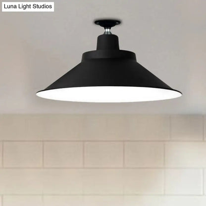 DecorBites™ DecorBites™ Industrial-Style 1-Head Flush Mount Cone Ceiling Light - 12"/16"/19.5" Wide - Black Metal Finish