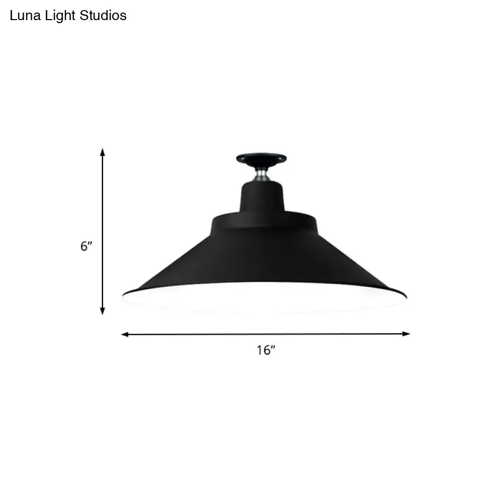 DecorBites™ DecorBites™ Industrial-Style 1-Head Flush Mount Cone Ceiling Light - 12"/16"/19.5" Wide - Black Metal Finish