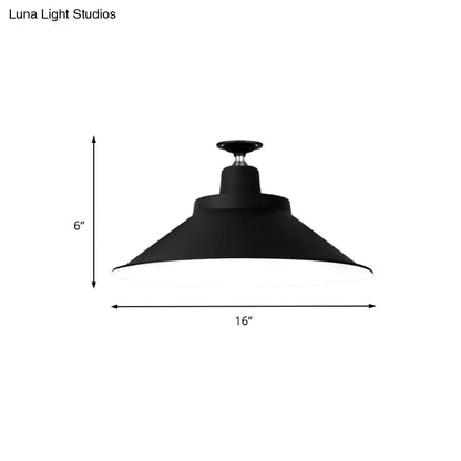 DecorBites™ DecorBites™ Industrial-Style 1-Head Flush Mount Cone Ceiling Light - 12"/16"/19.5" Wide - Black Metal Finish