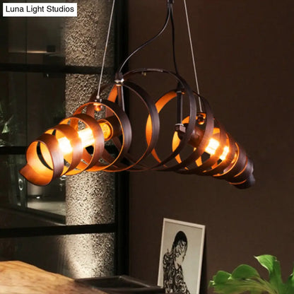DecorBites™ Industrial Style 2-Head Spiral Metal Pendant Lamp for Cafe and Bar Lighting in Rust
