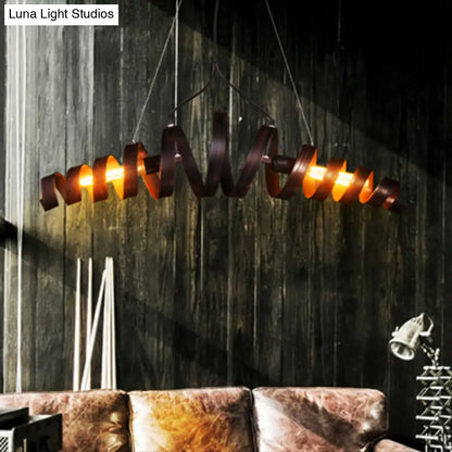 DecorBites™ Industrial Style 2-Head Spiral Metal Pendant Lamp for Cafe and Bar Lighting in Rust
