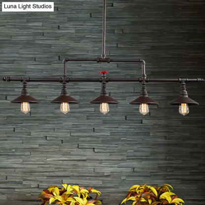 DecorBites™ Industrial Style 3/5-Head Pendant Lighting with Cone Shade and Red Valve in Rust Finish