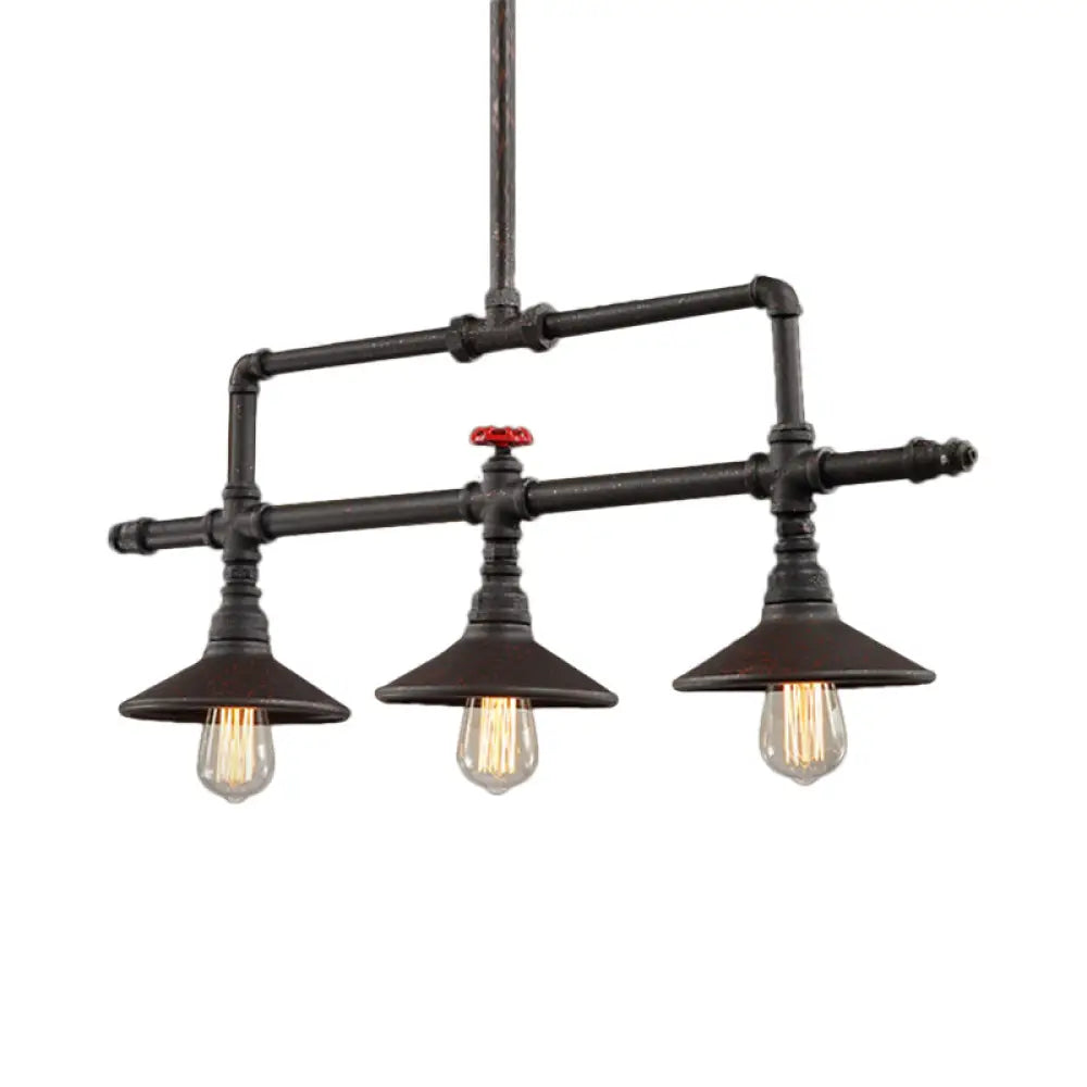 DecorBites™ Industrial Style 3/5-Head Pendant Lighting with Cone Shade and Red Valve in Rust Finish