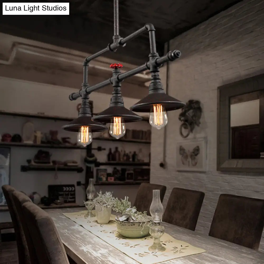 DecorBites™ Industrial Style 3/5-Head Pendant Lighting with Cone Shade and Red Valve in Rust Finish